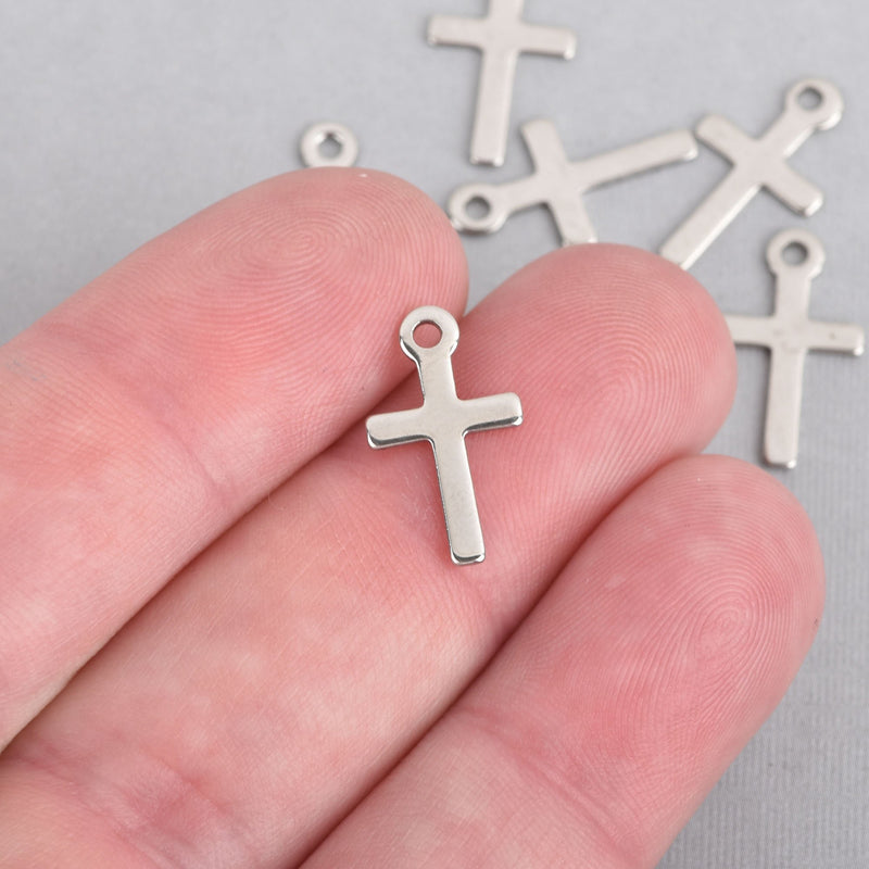 10 Stainless Steel Metal Charms Silver CROSS shape 17mm chs4423