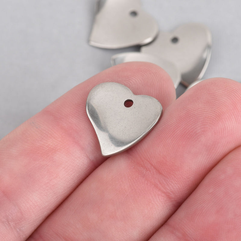 10 Silver Stainless Steel HEART charms Wavy metal 16mm chs4425