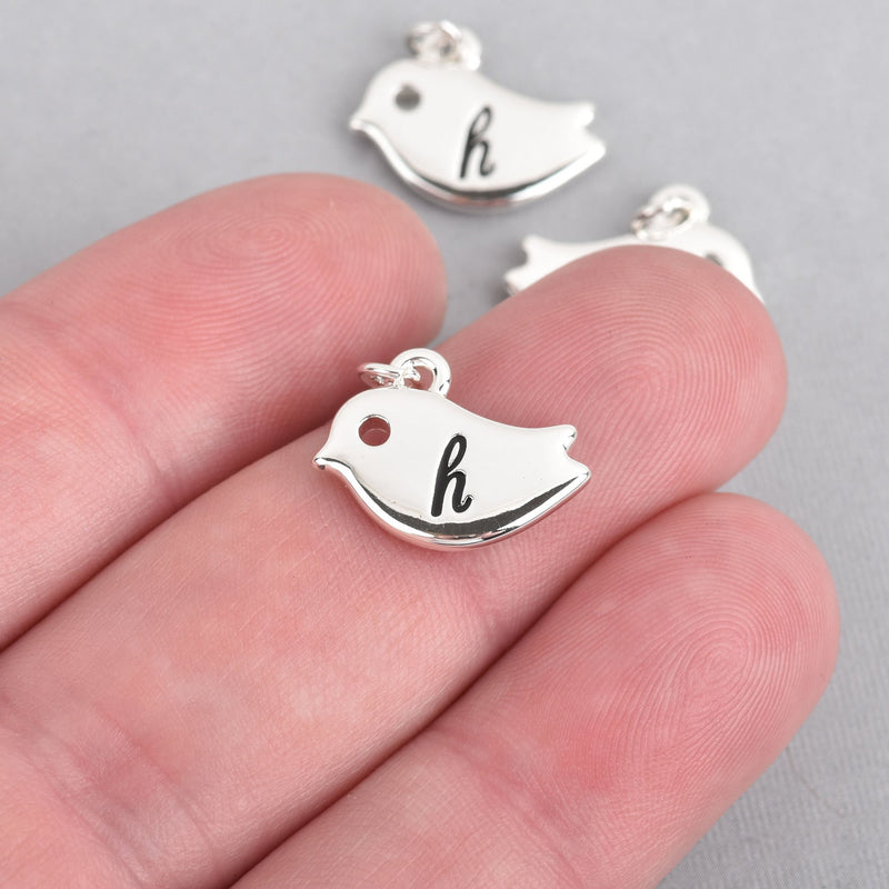 Monogram H Silver plated BIRD letter charm, personalized alphabet initial 16x12mm, chs4428