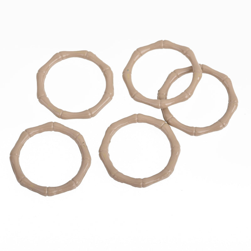 10 Washer Ring Charms, Connector Charms, MUSHROOOM TAUPE, Bamboo Pattern Circle Links 23mm chs4429