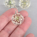 3 glass Dandelion globe charms real flowers 30mm chs4430