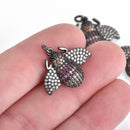 BEE Charm Micro Pave CZ Crystals Rhinestone Pendant Gunmetal Brass 24mm chs4433