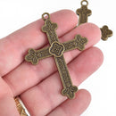 2 Large Bronze Ornate Cross Pendants 2-3/8", chs4434