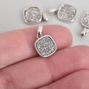 2 SILVER Druzy Quartz Charms SQUARE Silver Brass 17x11mm chs4437