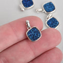 2 BLUE IRIS Druzy Quartz Charms SQUARE Silver Brass 17x11mm chs4438