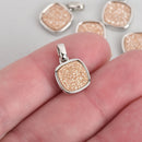 2 CHAMPAGNE Titanium Druzy Quartz Charms SQUARE Silver Brass 17x11mm chs4441
