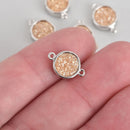 2 CHAMPAGNE Druzy Quartz Gemstone Charms SILVER round connector link 18x12mm chs4442