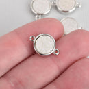 2 WHITE AB Druzy Quartz Gemstone Charms SILVER round connector link 18x12mm chs4443
