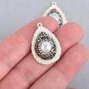 Teardrop Matte Silver Pearl Charm pave crystals on hammered gold base, 29x20mm, chs4444