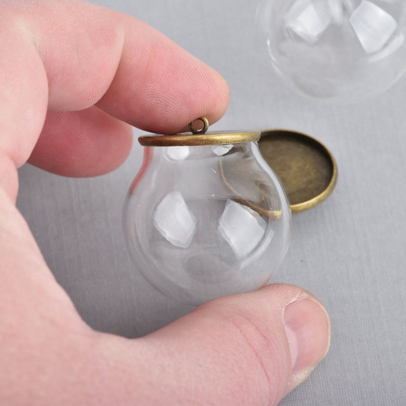 2 sets Glass Ball Charms round globe glass vial with bronze cap 30mm chs4447