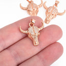 Rose Gold BULL SKULL Micro Pave Charm 27x23mm, chs4453