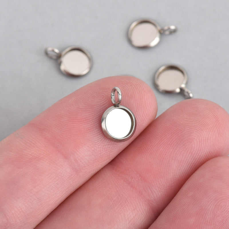 10 Stainless Steel Round Circle CABOCHON SETTING Bezel Frame Charms, Silver (fits 6mm cabs) chs4460