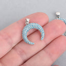 Silver and Blue Double Horn Micro Pave Charm 27x20mm, chs4464