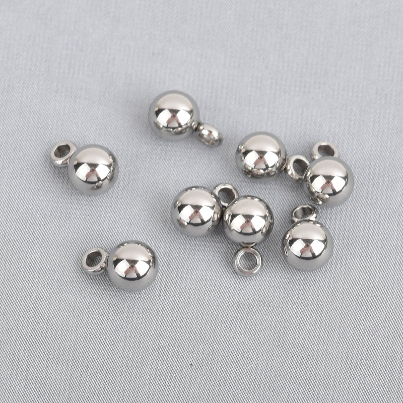 10 Stainless Steel Ball Drop Charms Silver 5mm diameter chs4470