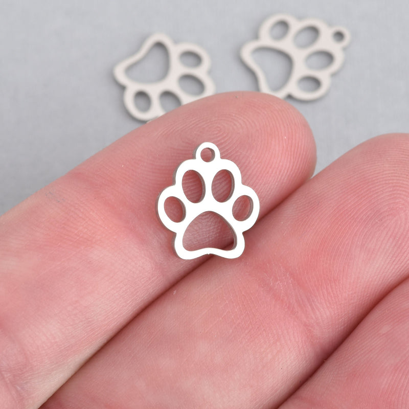 2 Silver PAW PRINT CutOut Charms Stainless Steel Dog Cat 13mm, chs4471