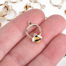 10 Gold BEE Charm enamel bumblebee charm, honey bee charm 19mm chs4473