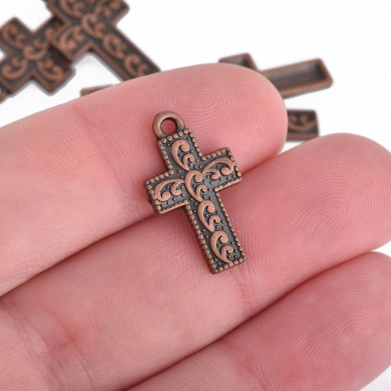 10 COPPER CROSS Charms 21x12mm chs4484