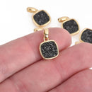 2 BLACK Druzy Quartz Charms SQUARE Gold Brass 17x11mm chs4475