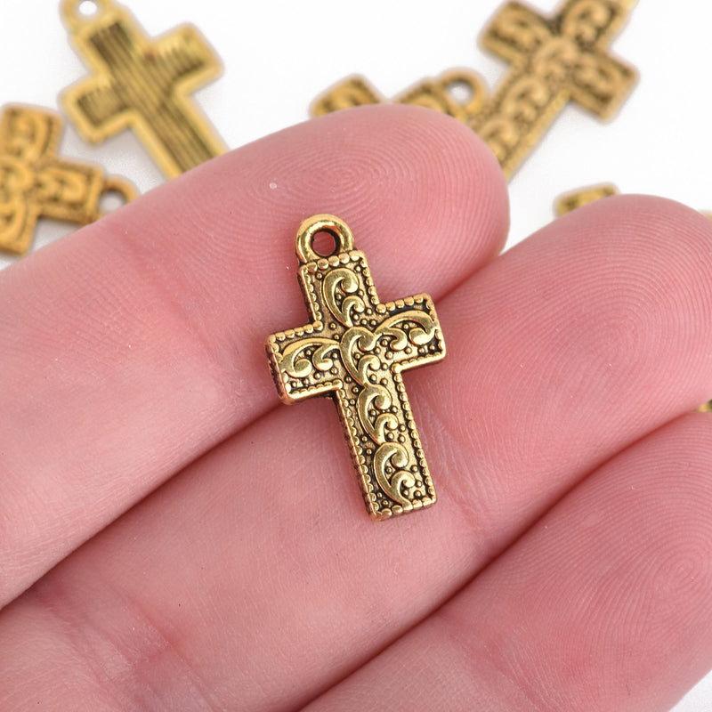 10 GOLD CROSS Charms 21x12mm chs4482