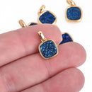 2 BLUE IRIS Druzy Quartz Charms SQUARE Gold Brass 17x11mm chs4476