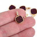 2 PURPLE IRIS Druzy Quartz Charms SQUARE Gold Brass 17x11mm chs4478