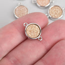 2 CHAMPAGNE Druzy Quartz Gemstone Charms SILVER round connector link 14x10mm chs4487