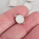 2 WHITE AB Druzy Quartz Gemstone Charms SILVER round connector link 14x10mm chs4488