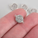 2 SILVER Druzy Quartz Gemstone Charms SILVER round connector link 14x10mm chs4490