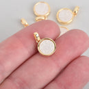 2 WHITE AB Druzy Quartz Charms ROUND Gold Brass 18x12mm chs4491