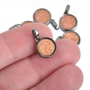 2 PEACH AB Druzy Quartz Charms ROUND Gunmetal Brass 18x12mm chs4503