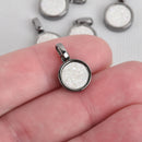 2 WHITE AB Druzy Quartz Charms ROUND Gunmetal Brass 18x12mm chs4504