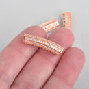 Rose Gold Bar Tube Bead Charm Micro Pave Cubic Zirconia Crystals 25mm chs4506