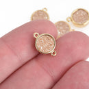 2 CHAMPAGNE Druzy Quartz Gemstone Charms GOLD round connector link 14x10mm chs4510