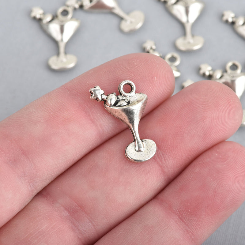 10 Silver MARTINI GLASS Charms, Cocktail Charms, 20x14mm, chs4512