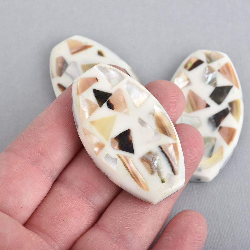 2 Oval Shell Resin Pendant Charms Beads 2" long chs4516
