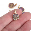 2 RAINBOW Druzy Quartz Charms SQUARE Gold Brass 17x11mm chs4519