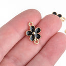 5 BLACK FLOWER Charms Connector link Small gold plated enamel 19x13mm chs4520