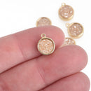 2 CHAMPAGNE BEIGE Druzy Quartz Gemstone Charms GOLD round 10mm chs4525