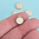 2 WHITE AB Druzy Quartz Gemstone Charms GOLD round 10mm chs4527