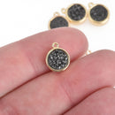 2 BLACK Druzy Quartz Gemstone Charms GOLD round 10mm chs4528