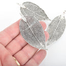 2 Real Leaf Charms DARK SILVER 2.5" to 3" long chs4540