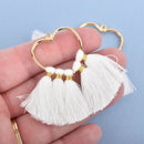 2 Large Tassel Charms Gold HEART with WHITE Fringe Tassels 75x55mm chs4544