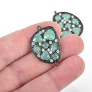 MINT GREEN Cats Eye and Crystal Gunmetal Charm Connector Link, Drop Charm, 30mm chs4582