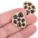 BLACK Cats Eye and Crystal GOLD Charm Connector Link, Drop Charm, 30mm chs4585