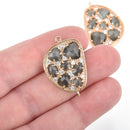 SMOKY GRAY Cats Eye and Crystal Rose Gold Charm Connector Link, Drop Charm, 30mm chs4589