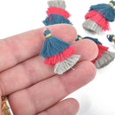 5 Color Block Tassels Teal Pink Gray Fabric Tassel Charms GOLD bail 34mm long (about 1-3/8") chs4595