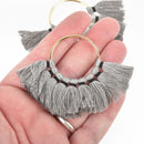 2 Large Tassel Charms Gold CIRCLE RING with GRAY Fringe Tassels 80x57mm chs4597