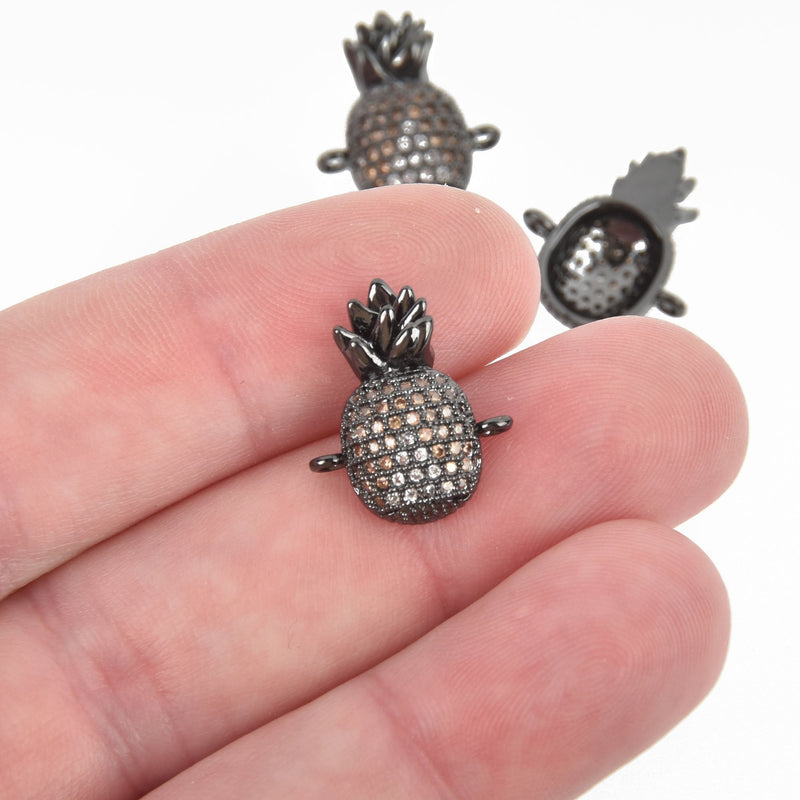 Gunmetal PINEAPPLE MicroPave Charm Connector Link CZ 18mm chs4598