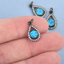 Black Lucky Eye Teardrop Charm, Micropave Cz Cubic Zirconia Rhinestones, faux opal 18mm chs4602