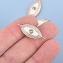 Rose Gold Shell Evil Eye Charm, Micropave CZ Cubic Zirconia Rhinestones, Lucky Eye 28mm chs4604